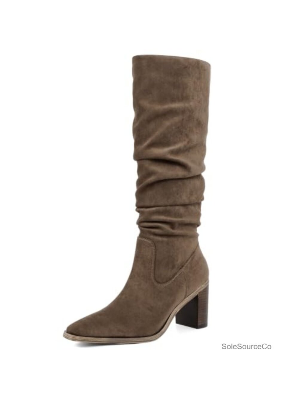 Women Knee High Boots Faux Suede Chunky Block Heel Tall Boots